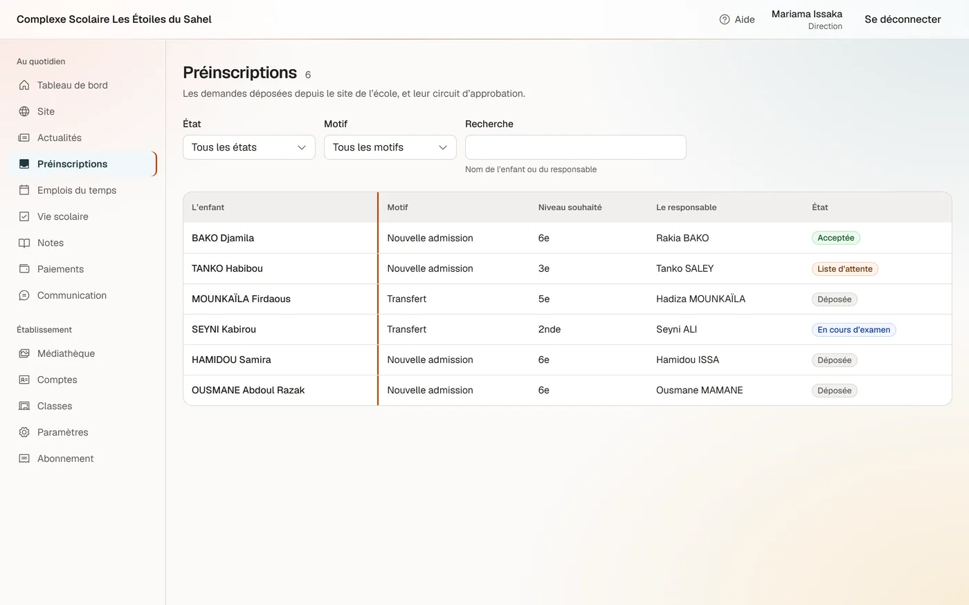 La préinscription en ligne et son circuit d’approbation.